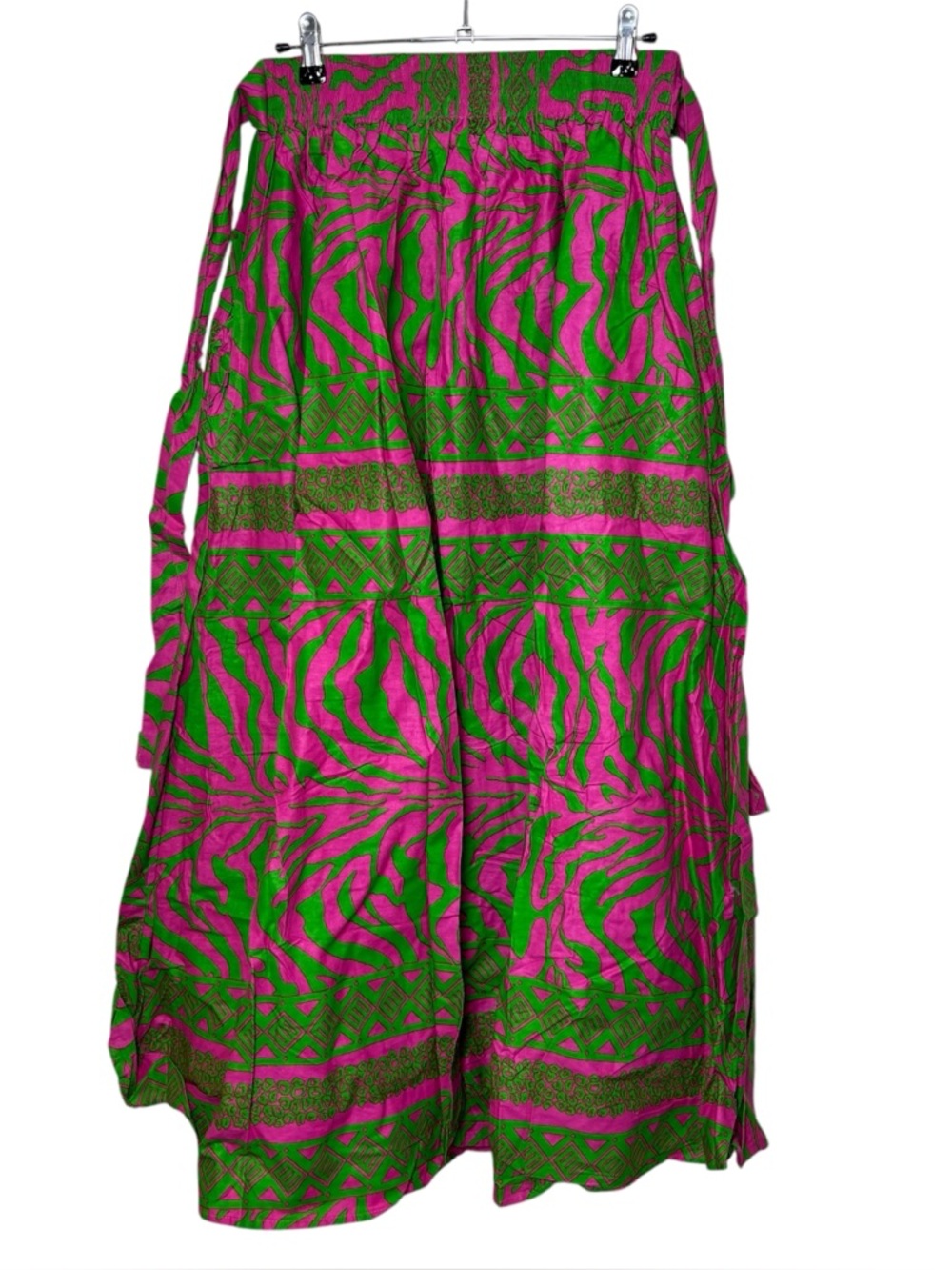 Kara Chic by NF Maxi Skirt One Size African Safari Elastic Waist Pink Green